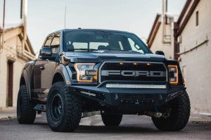 Ford F-150 Raptor Front Bumper - Addictive Desert Designs - HoneyBadger - Hammer Black with Satin Black panels - `17-`18 Ford F-150 Raptor Front Bumper - Addictive Desert Designs - HoneyBadger - Hammer Black with Satin Black panels - `17-`18